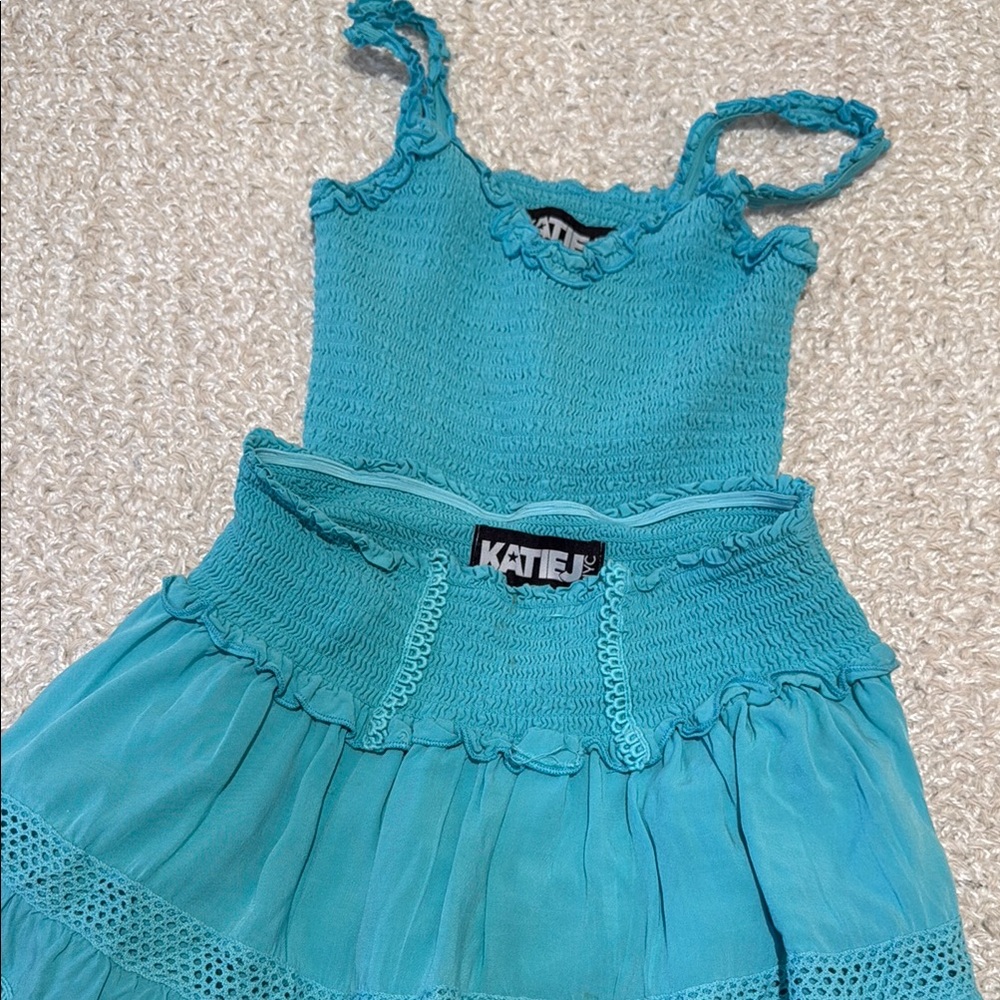 Katie J NYC Blue Matching Set with Ruffled Straps